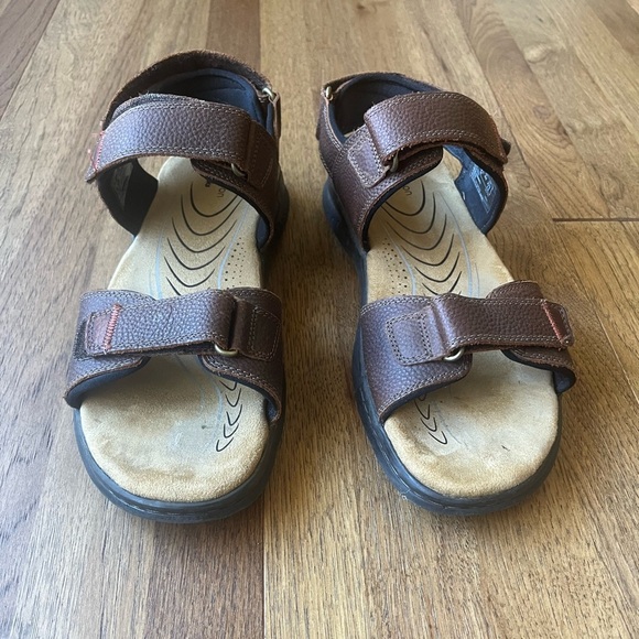 Clarks Men's Hapsford Creek Sandals Brown‎ Tumbled Leather Sz 10.5 Outdoor Beach - Picture 3 of 13
